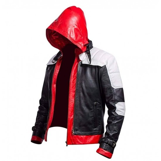 Mens Arkham Knight Game Red Hood Real Leather Jacket
