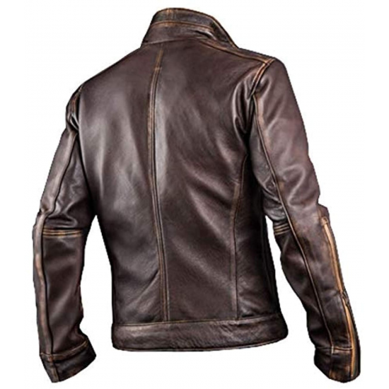 Mens Biker Retro Cafe Racer 2 Vintage Motorcycle Distressed Brown Leather Jacket