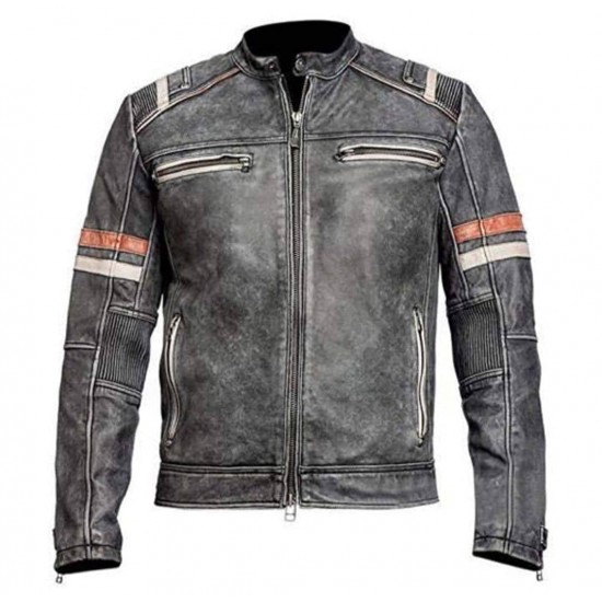 Mens Biker Vintage Motorcycle Cafe Racer Retro 2 Moto Distressed Real Leather Jacket