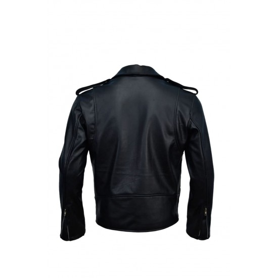 Mens Black Biker Cafe Racer Real Leather Jacket