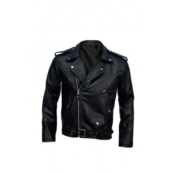 Mens Black Biker Cafe Racer Real Leather Jacket