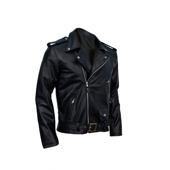 Mens Black Biker Cafe Racer Real Leather Jacket
