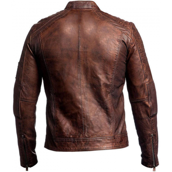 Mens Cafe Racer Vintage Distressed Biker Leather Jacket