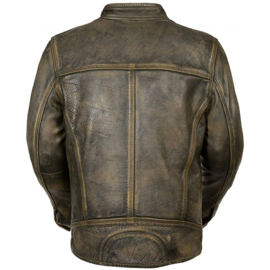 Mens Distressed Wax Biker Vintage Style Cafe Racer Motorcycle Leather Jacket