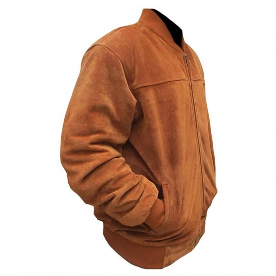 Mens Fashion Slim fit Suede Real Leather Bomber Jacket