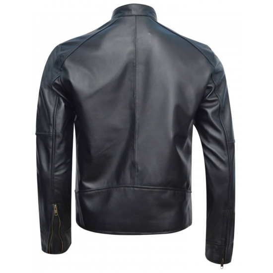 Mens Fashion Style Sport Biker Genuine Leather Jacket