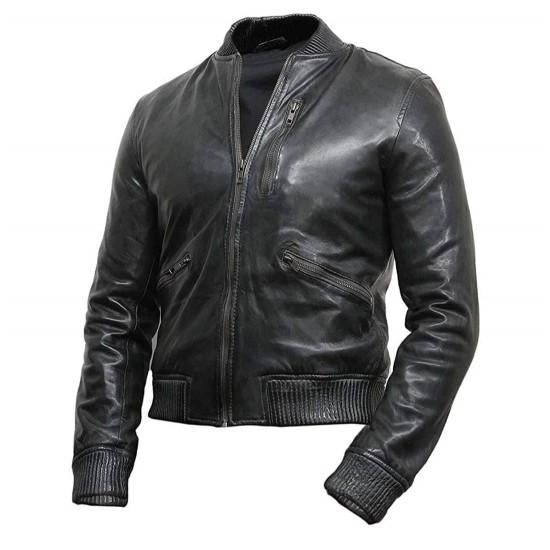Mens Genuine Cowhide Leather Motorcycle Bomber Vintage Style Jacket