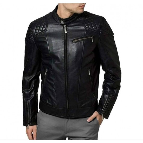 Mens Genuine Leather Fashion Style Sport Biker Jacket