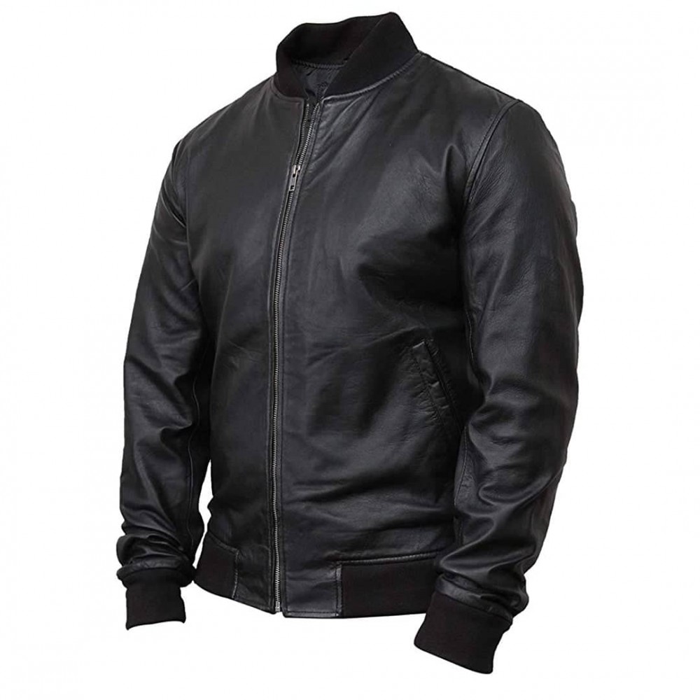 Mens Genuine Retro M2 Bomber Biker Soft Rib Leather Jacket