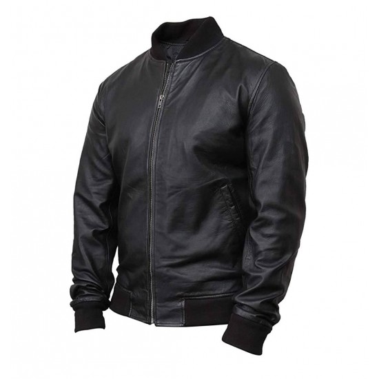 Mens Genuine Retro M2 Bomber Biker Soft Rib Leather Jacket