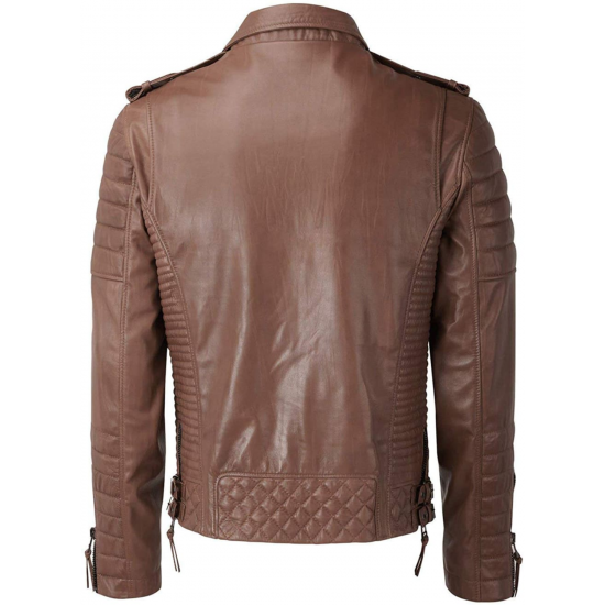Mens Kay Michael Quilted Creased Antique Real Leather Jacket