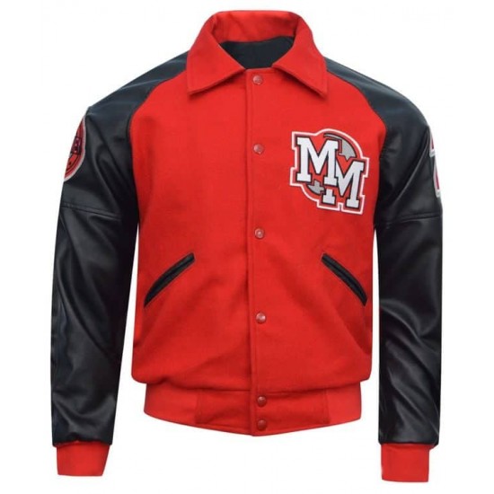 Men's Michael Jackson Mickey Mouse Red Wool Varsity Jacket with MM LOGO