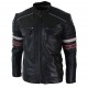 Mens Racing Biker Red White Stripes Real Leather Casual Fit Moto Jacket