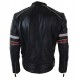 Mens Racing Biker Red White Stripes Real Leather Casual Fit Moto Jacket