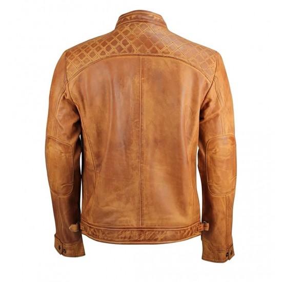 Mens Real Leather Washed Vintage Zipped Smart Casual Biker Jacket