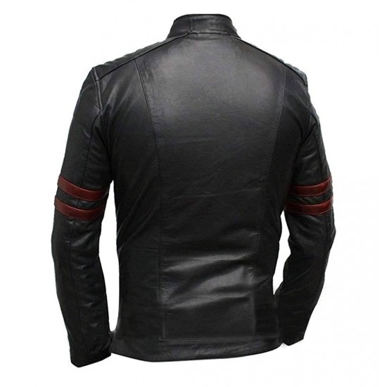 Mens Red Strips Hybrid Mayhem Biker Style Fight Club Real Leather Jacket Mens Red Strips Hybrid Mayhem Biker Style Fight Club Real Leather Jacket