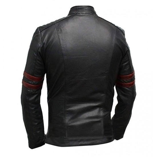 Mens Red Strips Hybrid Mayhem Biker Style Fight Club Real Leather Jacket