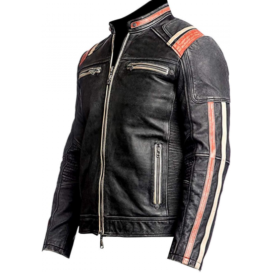 Mens Retro 3 Vintage Cafe Racer Distressed Black Biker Motorcycle Real Leather Jacket Mens Retro 3 Vintage Cafe Racer Distressed Black Biker Motorcycle Real Leather Jacket
