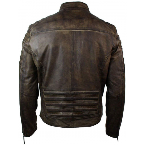 Mens Retro Vintage Distressed Real Washed Urban Biker Leather Jacket