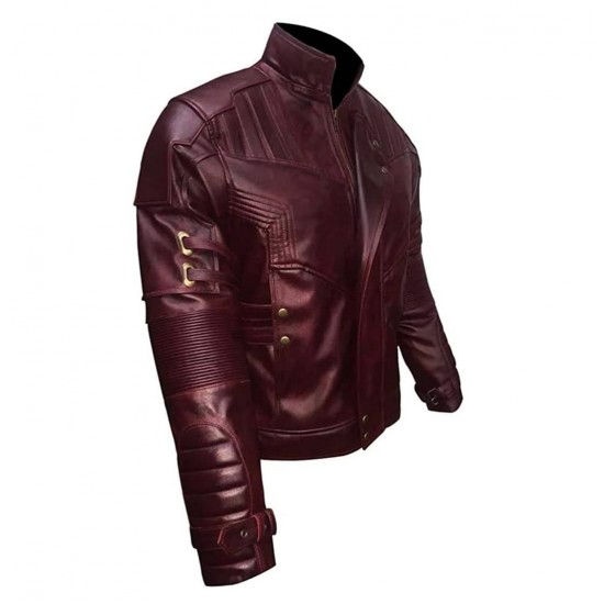 Mens Star Lord Chris Pratt Maroon Guardians of The Galaxy 2 Real Leather Jacket