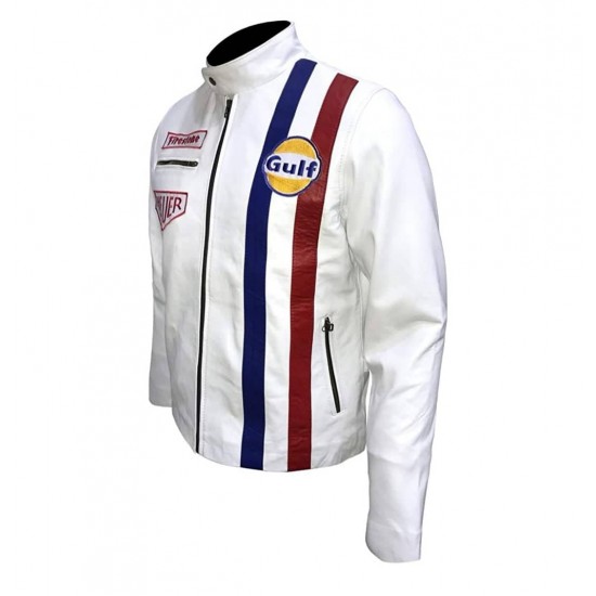 Mens Steve McQueen Leman Driver Grandprix Gulf Leather Jacket Mens Steve McQueen Leman Driver Grandprix Gulf Leather Jacket