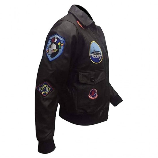 Mens Tom Cruise TOP GUN Pete Mavericks Bomber Flight Real Leather Jacket