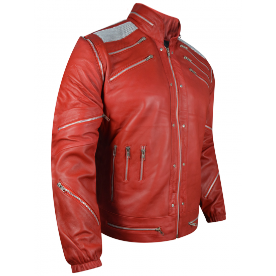 Michael Jackson Beat It Thriller Red Real Leather Jacket  