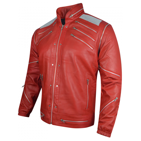 Michael Jackson Beat It Thriller Red Real Leather Jacket  